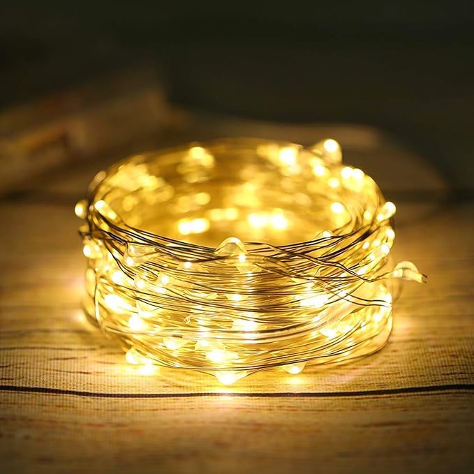 ANJAYLIA 33Ft LED Fairy Lights Battery Operated String Lights 100 LED Firefly Lights Garden Home Bedroom Christmas Party Wedding Festival Decorations, Warm White