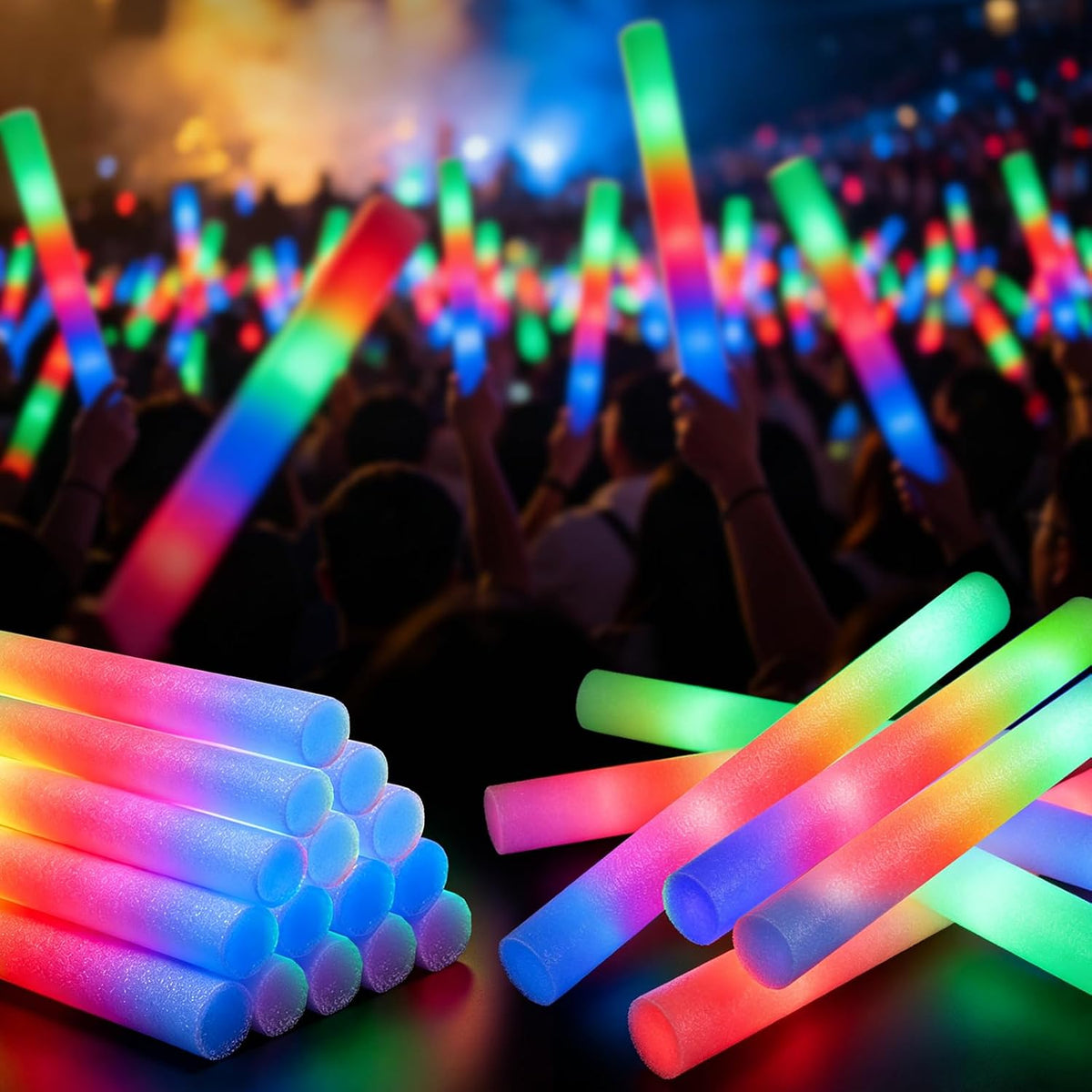 pelreame 105 Pack LED Light Up Foam Wands, 3 Modes Colorful Flashing Cheering...