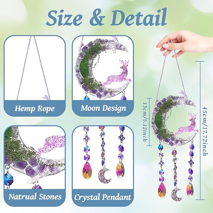 TUOKING Crystal Suncatchers for Window Purple Deer Dreamy Crystal Natural Stone Sun Catchers Rainbow Maker Ornament Gift Home Garden Decoration