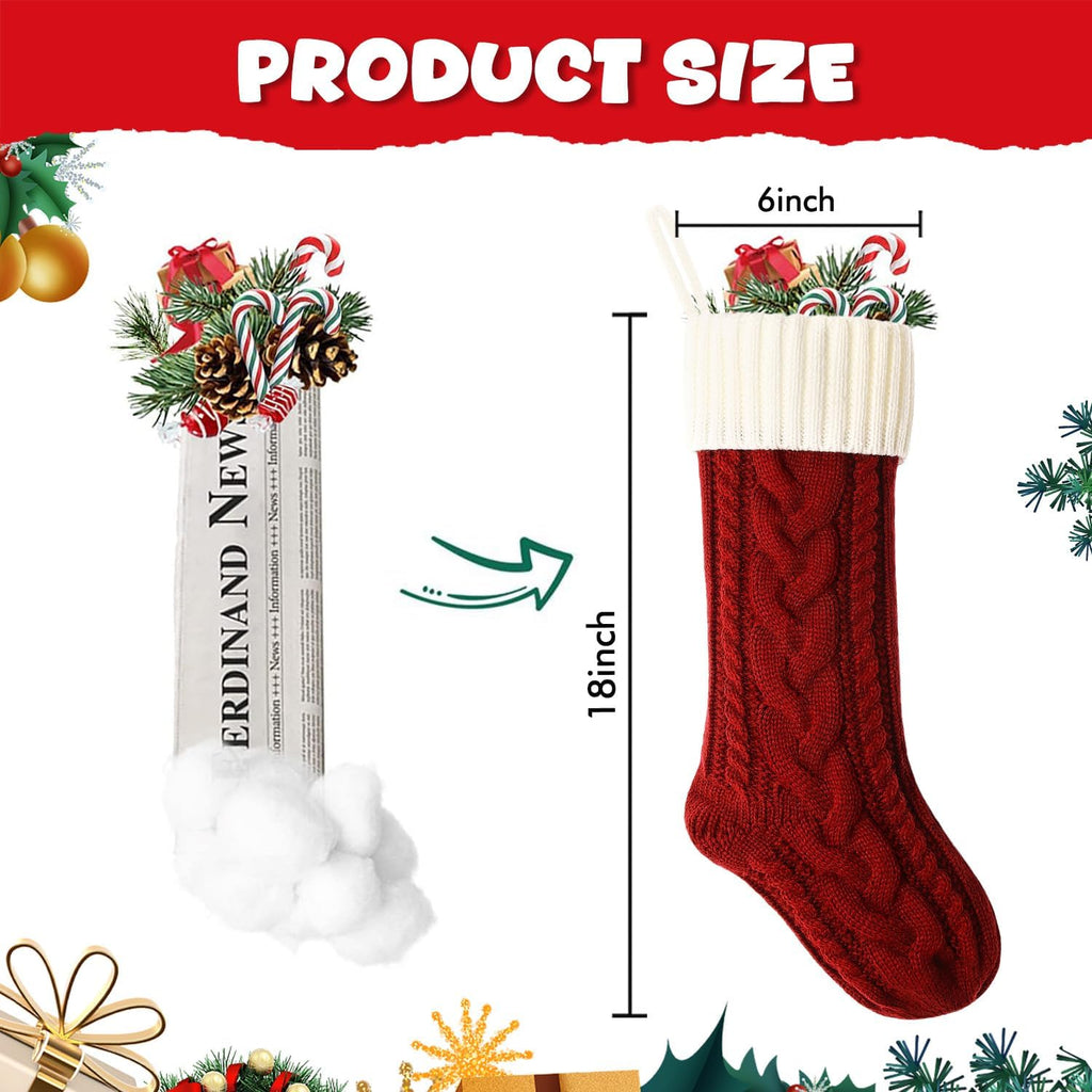 Christmas Stockings 18 Inches Classic Cable Knitted Set Large Classic Fireplace Hanging Stockings for Kids,Family Stocking Holiday Party Xmas Decoration（Red White,4Pack）