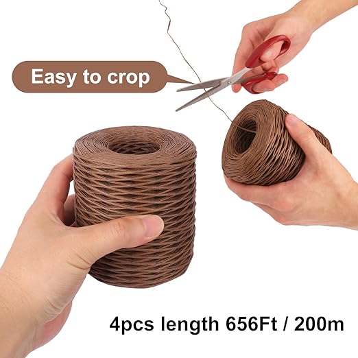 4 Roll 656Ft Brown Floral Wire, Rustic Vine Bind Wire for Flower Bouquets, Waterproof Paper Wrapped Twine(4 x 656 Ft)