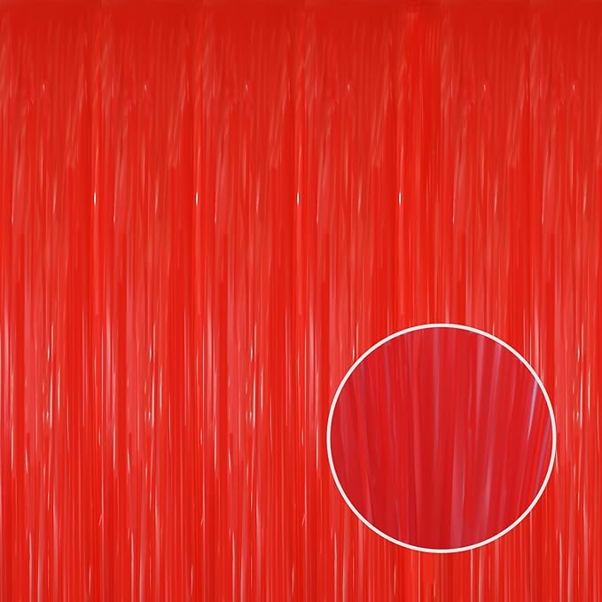 GOER 3.2 ft x 8.2 ft Metallic Tinsel Foil Fringe Curtains Party Photo Backdrop Party Streamers for Birthday,Graduation,New Year Eve Decorations Wedding Decor(5 Packs,Candy Red)