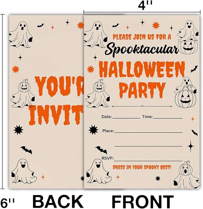 Halloween Party Invitations, Ghost Spooktacular Halloween Party Fill in Invites Cards With Envelopes (20 Count), Double Sided Design