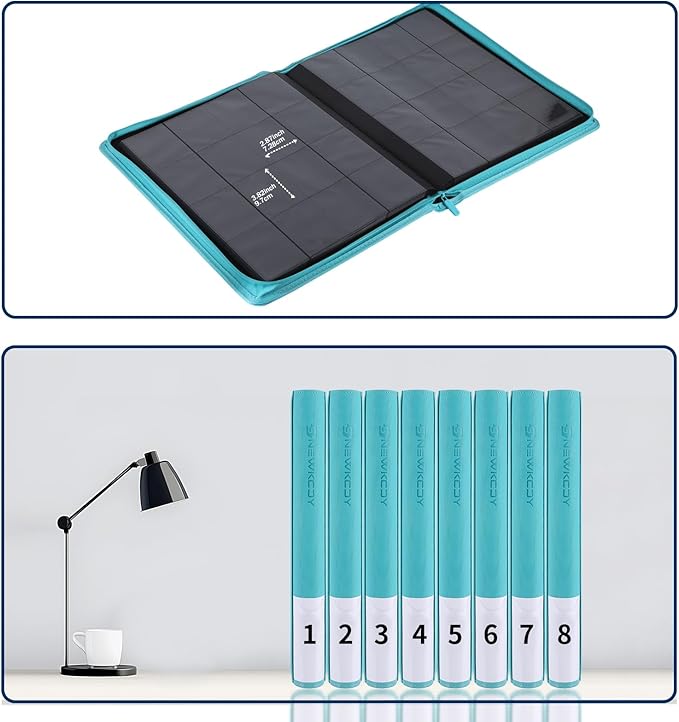 Snekdy premium 1024-pocket trading card binder, 16-pocket cards album, waterproof PU-leather Cover album with side loading, holds gaming, baseball, basketball & sports cards Turquoise