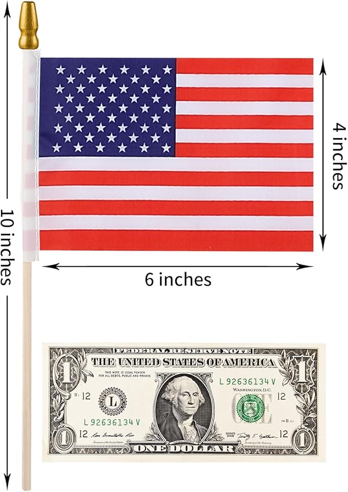 200pcs Small American Flags on Stick, Handheld 4 x 6 Inchs Mini American Flags with Kid-Safe Golden Spear Top, US Flags for 4th of July Decorations Outdoor, Independence Day Decorations