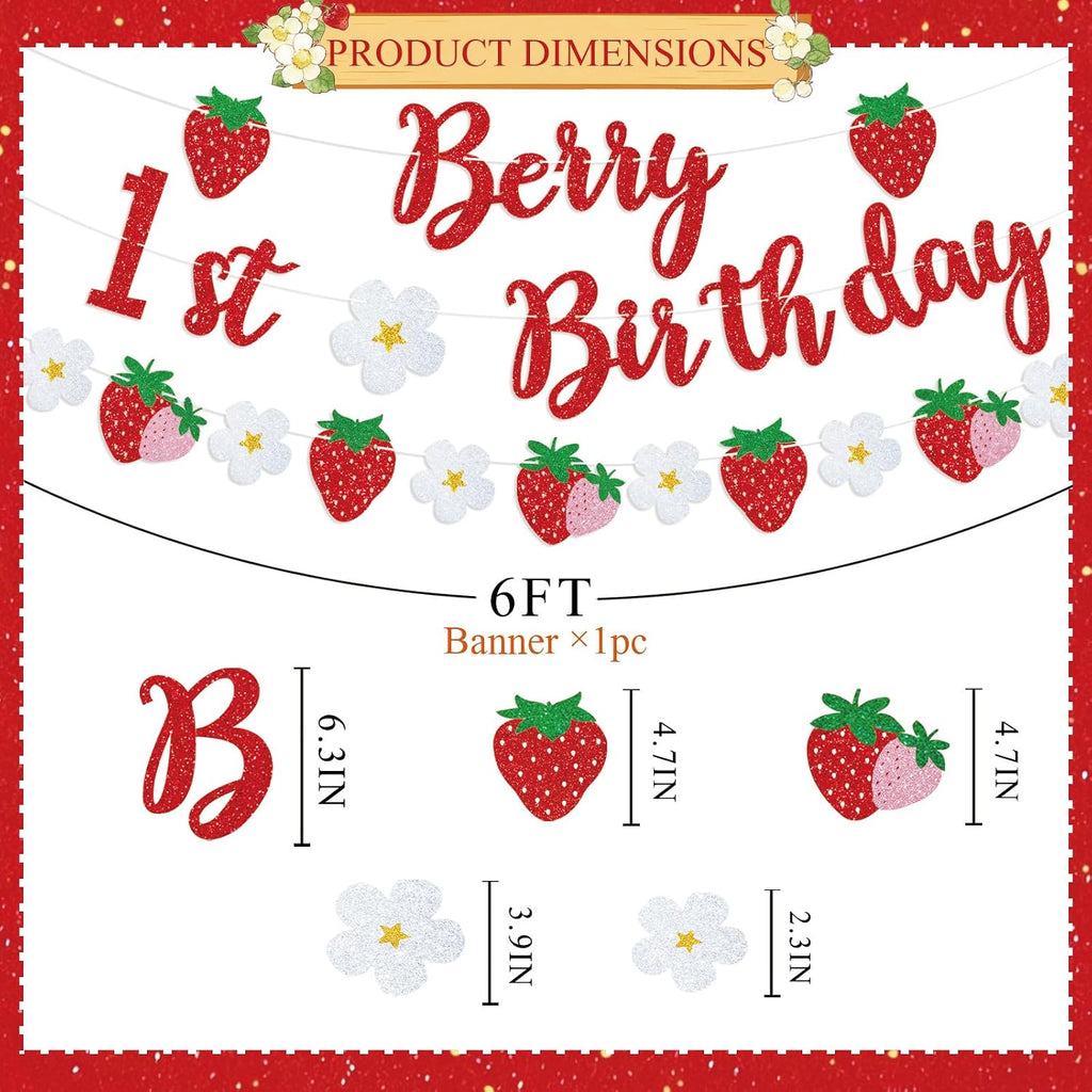 Berry First Birthday Decor, Berry 1st Cupcake Toppers Decorations | Berry 1st Banner, Sweet One, Strawberry, for Baby Shower Decorations, Girls First Birthday Party Supplies