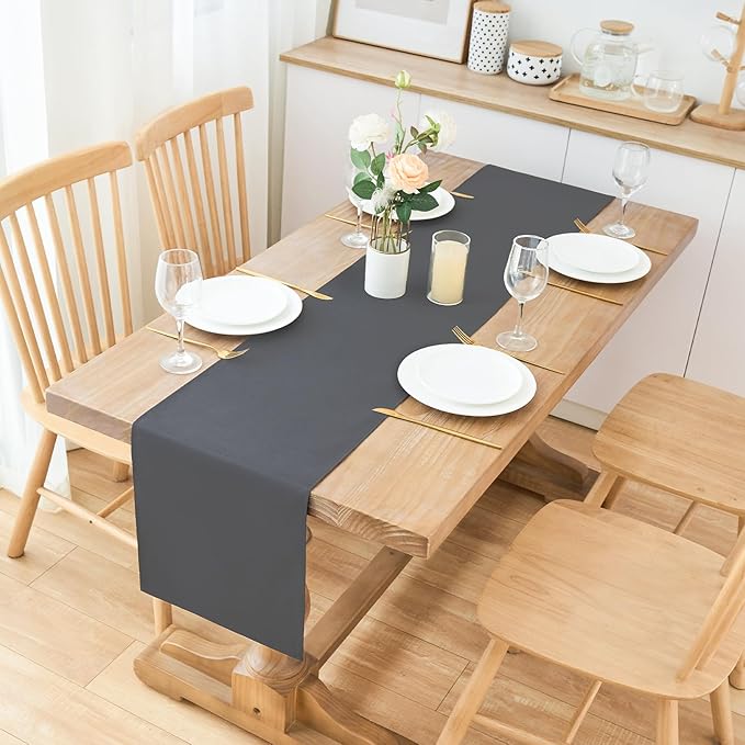 2 Pack Grey Table Runner 12 x 90 Inch Solid Color Farmhouse Runners Coffee Table Dresser for Daily Party Home Decoration