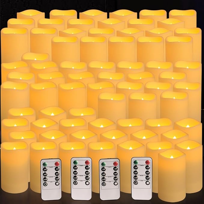 pliadvbu Flameless LED Candles 72 Pack, Outdoor Realistic Waterproof Votive Candles with 4 Remote Control and Timer for Halloween Wedding Festival Decor, (H 4" 5" 6" x D 2.2")