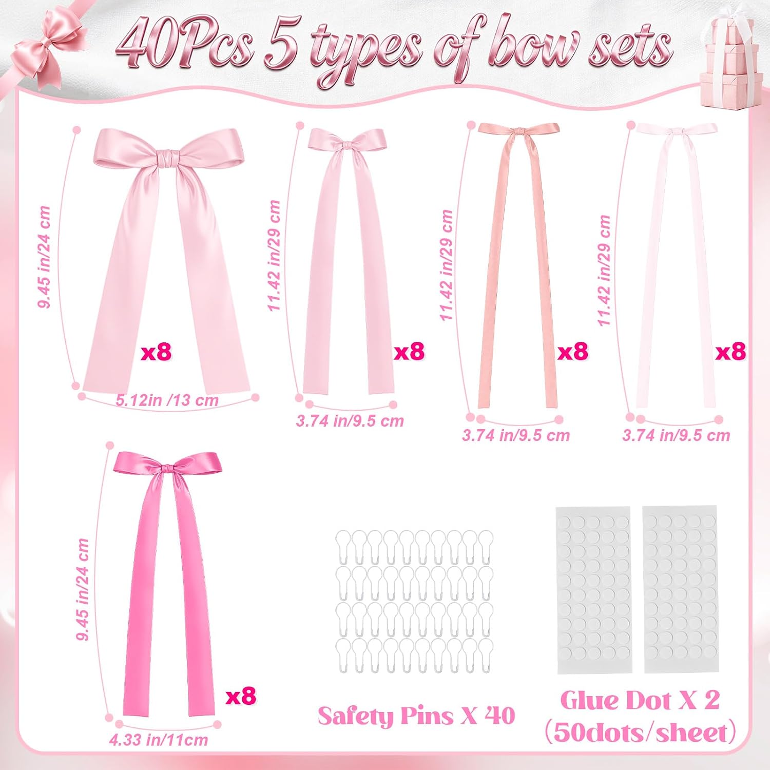 Pink Bow Birthday Decorations, 40Pcs Dusty Pink Bow Wall Decor DIY Ribbon Satin Bows Garland Photo Backdrop for Women Girl Coquette Bachelorette Baby Bridal Shower Room Bedroom Wedding Party Decor