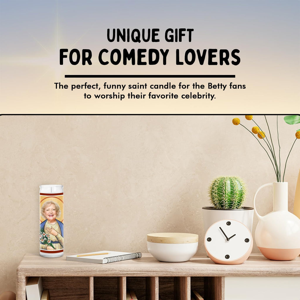 Betty Celebrity Glass Jar Candle – Handmade White Votive Candle – Unique Gift for Golden Girls Comedy Lovers – Rose Nylund Home Decor Collectible for Living Room & Office