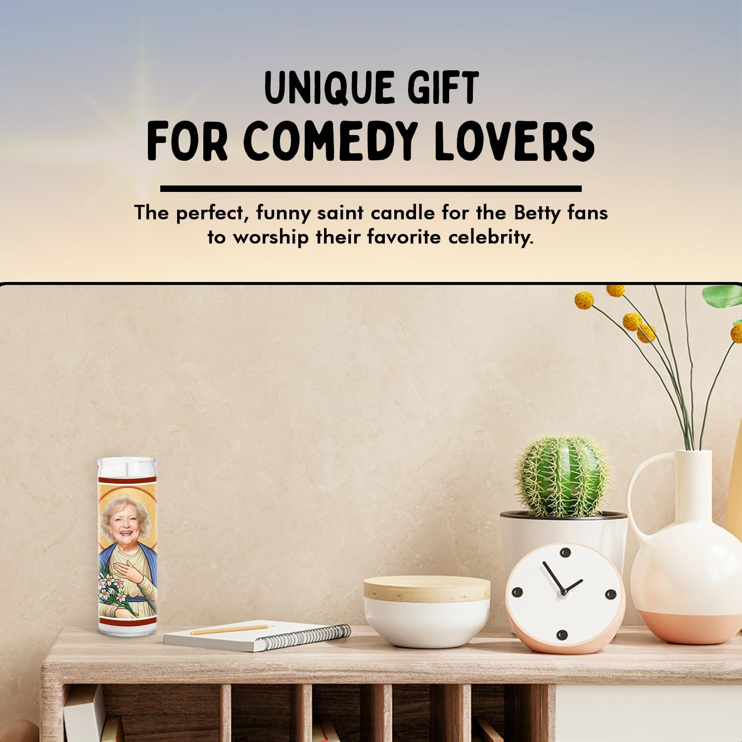 Betty Celebrity Glass Jar Candle – Handmade White Votive Candle – Unique Gift for Golden Girls Comedy Lovers – Rose Nylund Home Decor Collectible for Living Room & Office