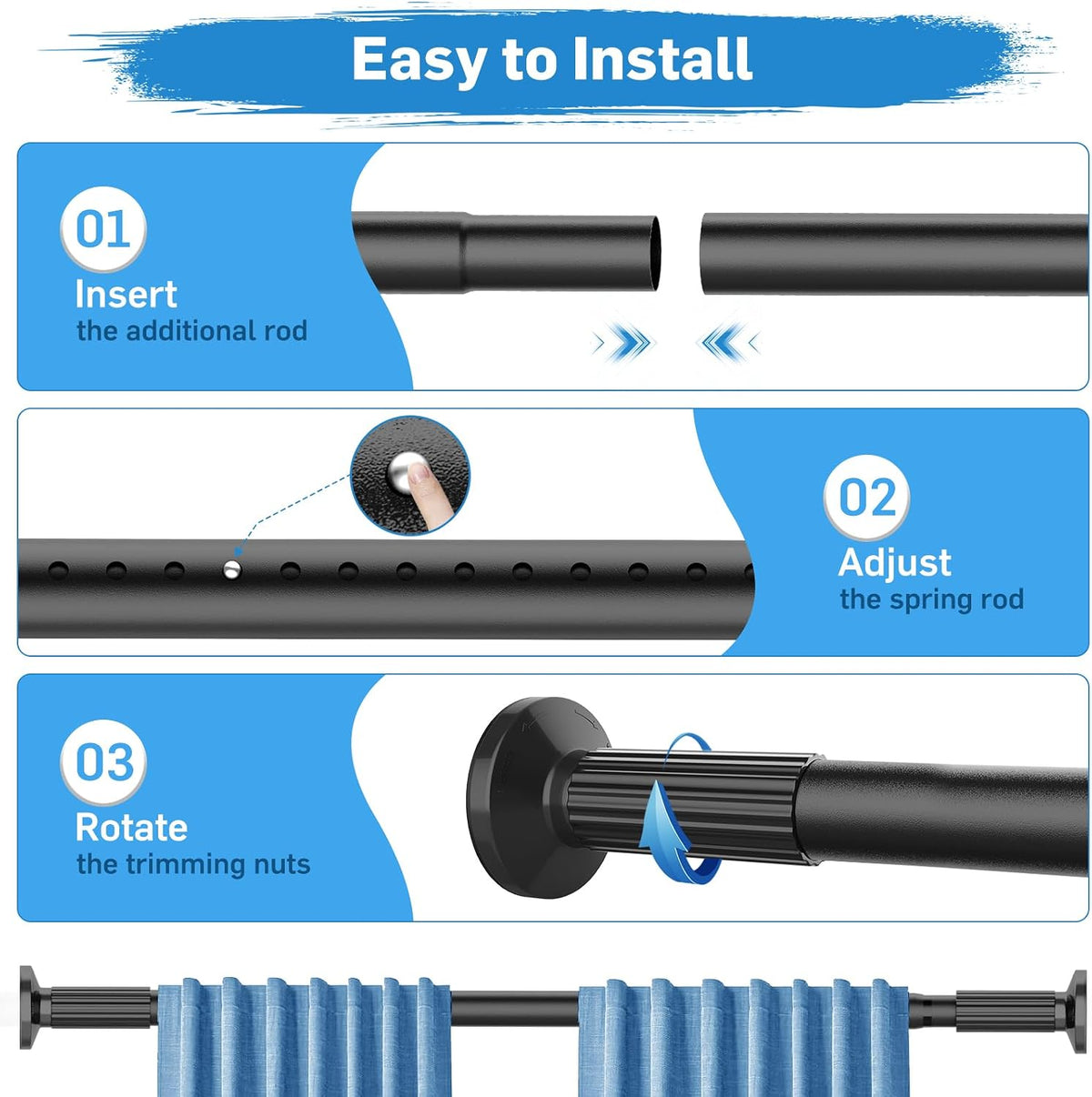 tension curtain rod 51-166 inch(4.25-13.83ft), extra long outdoor, package contents