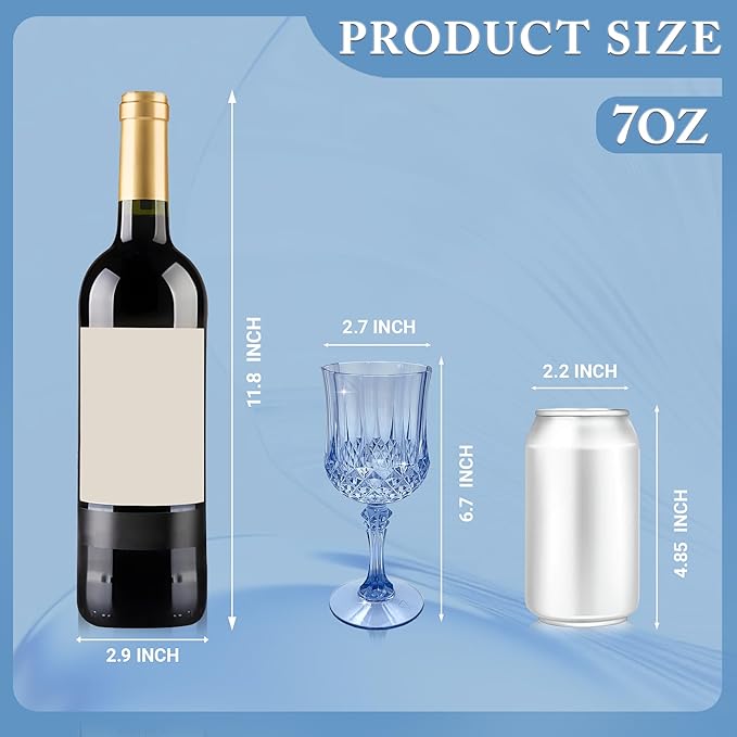 Plastic Wine Glasses，Plastic Goblets Vintage Style Cordial Drinking Glasses for Wedding Reception, Grand Event Party Supplies (100, Blue)