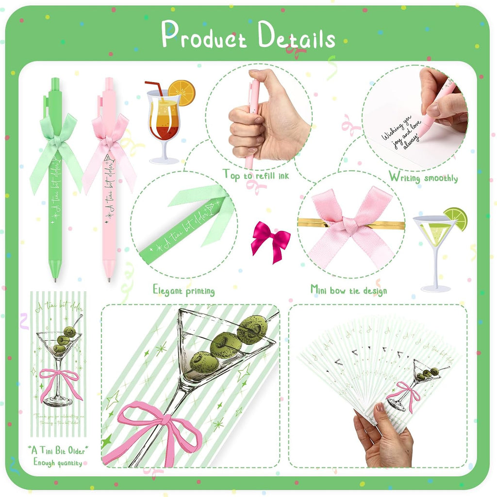 Sinload 30 Sets A Tini Bit Older Party Favors Bulk Ballpoint Pens Bookmarks and Bow ties Martini Margarita 21st Birthday Cocktail Fiesta Bachelorette Party Gifts for Guests