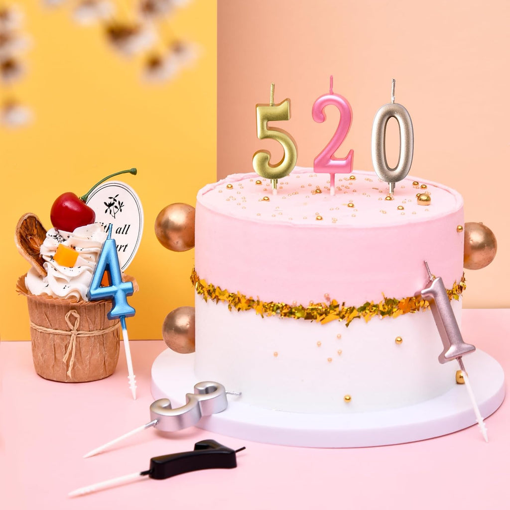 PHD CAKE 10-Pieces Gold Numeral Birthday Candles, Cake Numeral Candles Number 0-9 Glitter Cake Topper Decoration for Birthday,Wedding Anniversary,Party Celebration
