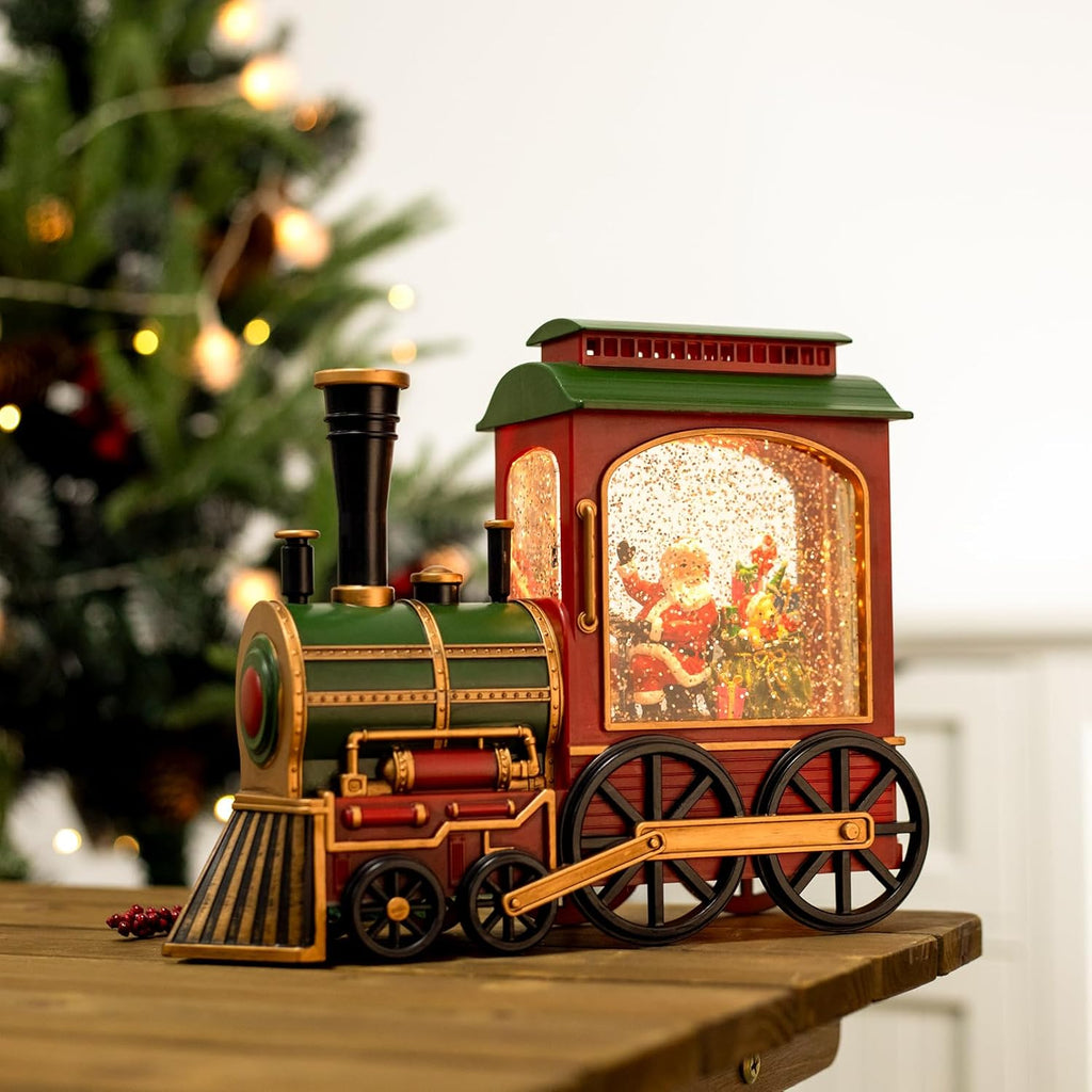Christmas Train Snow Globe with Music and Lights, Musical Snow Globe Lantern for Holiday Decor, Battery/USB Powered with Auto Timer for Home Holiday Decoration Gift