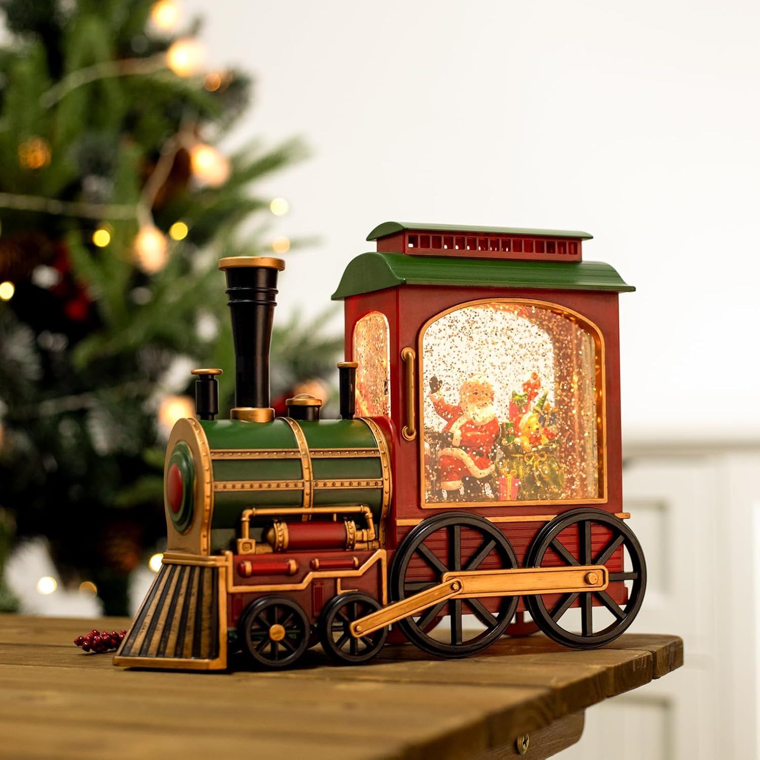 Christmas Train Snow Globe with Music and Lights, Musical Snow Globe Lantern for Holiday Decor, Battery/USB Powered with Auto Timer for Home Holiday Decoration Gift