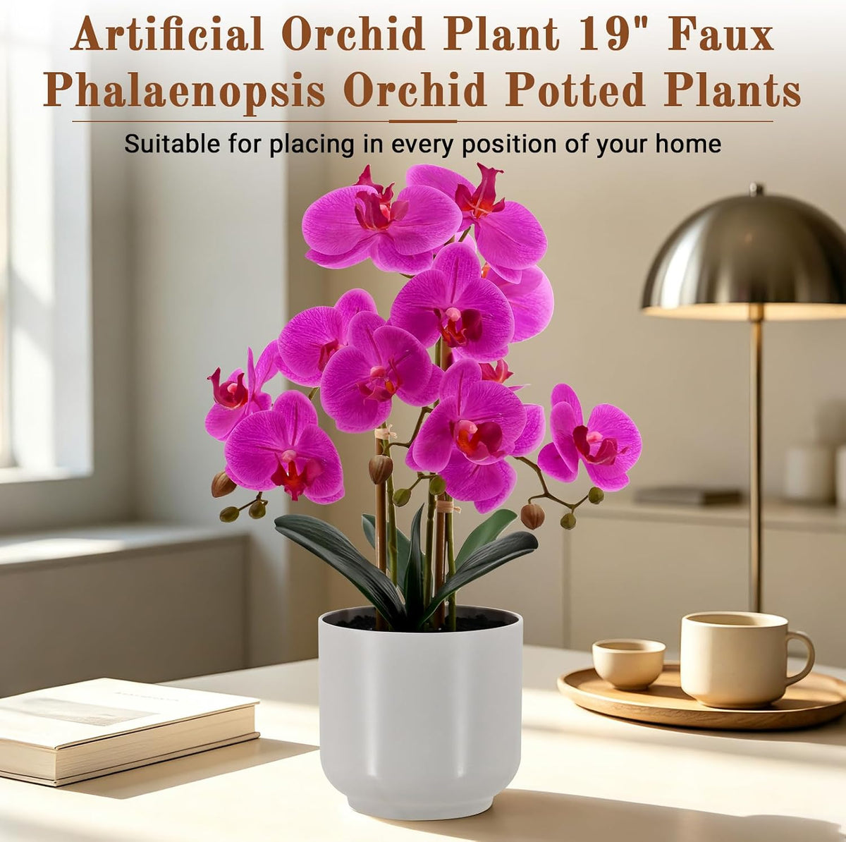 faux orchid 19”tall artificial flower plant indoor for, package contents