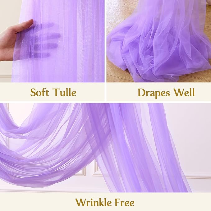 Wedding Arch Draping Fabric Backdrop 2 Panel 30" x 19Ft Purple Drapes Curtains for Wedding Reception Sheer Tulle Backdrop Curtain for Ceremony Birthday Party Baby Shower Arbor Ceiling Decorations
