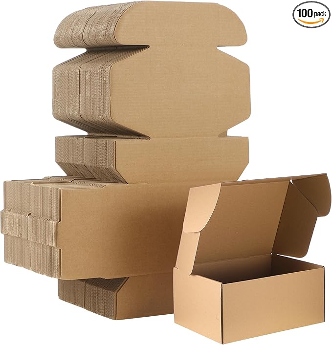 Qilery 100 Pcs Shipping Boxes Cardboard Gift Corrugated Cardboard Brown Boxes Mailer Packaging for Mailing Small Business Present (6 x 4 x 2 Inch)