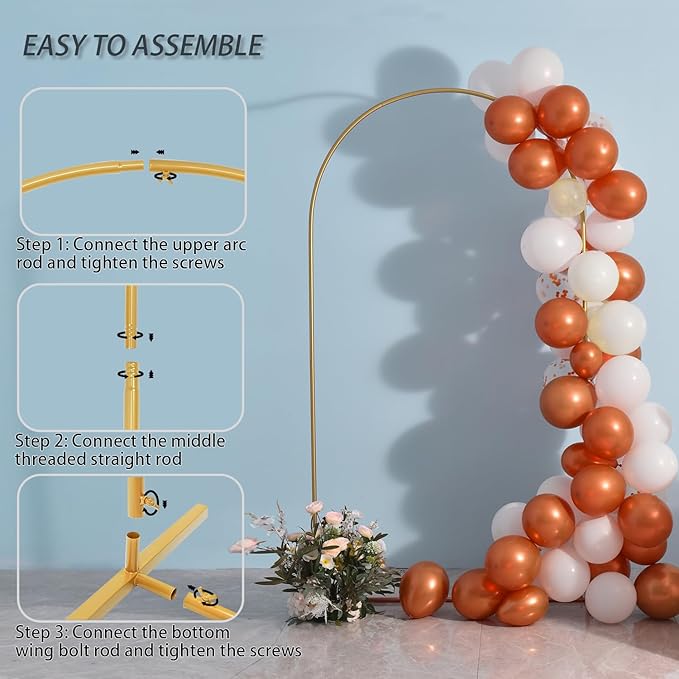 Vincidern 6.6 FT Wedding Arch Backdrop Stand for Parties, Balloon Arch Stand, Wedding Arches for Ceremony, Metal Arch Backdrop Stand for Bridal Baby Showers, Birthday Party Decoration Door Frame Gold