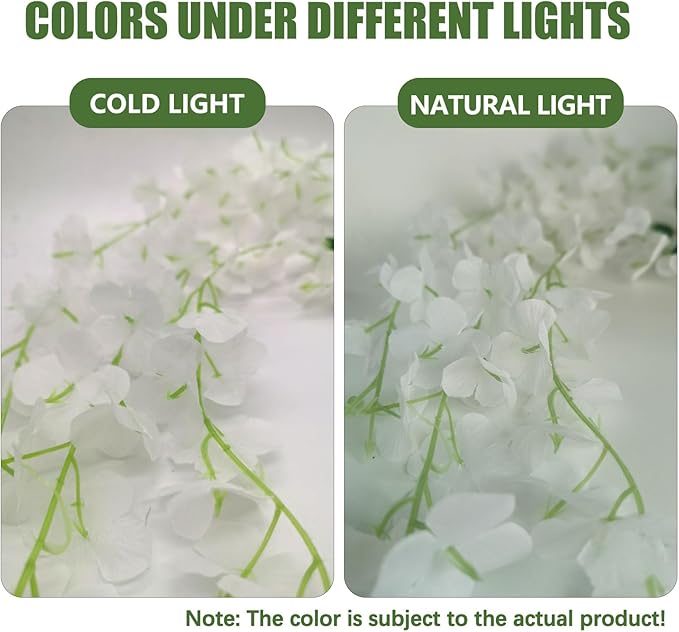 24 Pack White Wisteria Hanging Flowers, 3.4 Ft Fake Hanging Flowers, Artificial Wisteria Garland Vines for Wedding Room Backdrop Outdoor Patio Garden Decoration