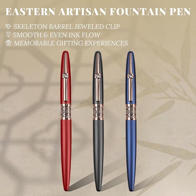 YUNCHUN Refillable Fountain Pen Fine Nib, Fancy Ink Pen with 5 Black & 5 Blue Ink Refills Cartridges, Cool Ink Pens for Writing, Business Metal, Best Gift Set for Men & Women, Red