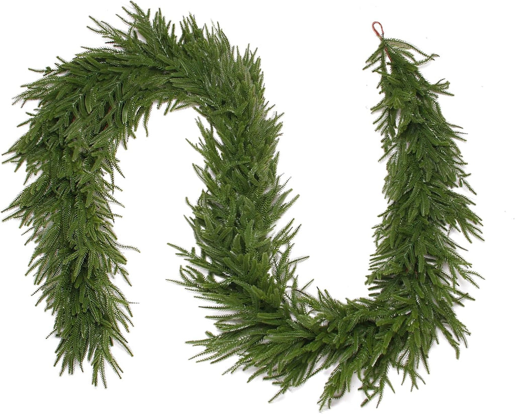 hibean 9ft christmas garland, real touch norfolk pine shown in use