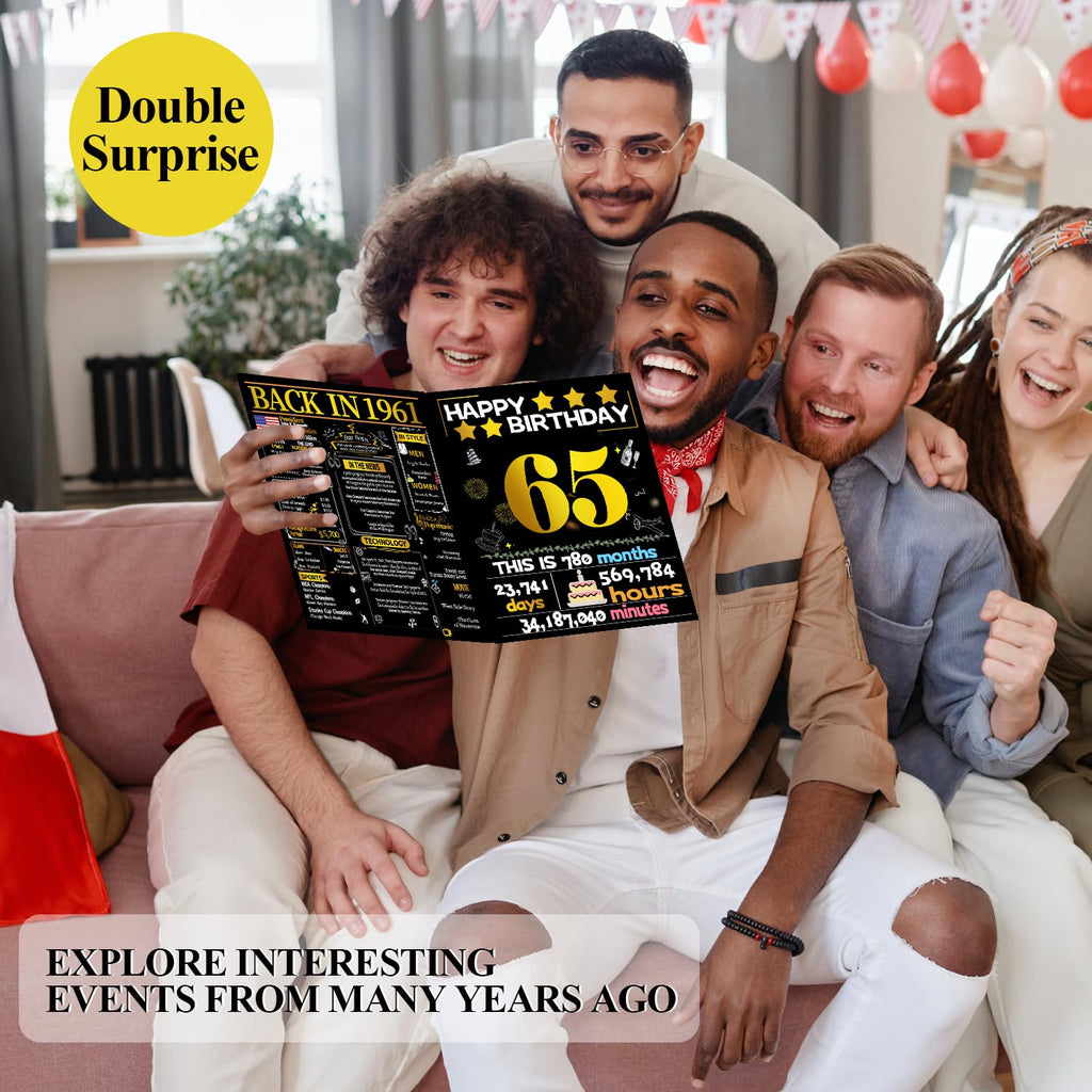 Joycard 65th Birthday Card for Women Men, 3D Pop Up Happy Birthday Gift for Mother Dad, Funny 65 Year Old Birthday Decorations for Wife Husband, Back in 1961 Laser Gold Retro Theme