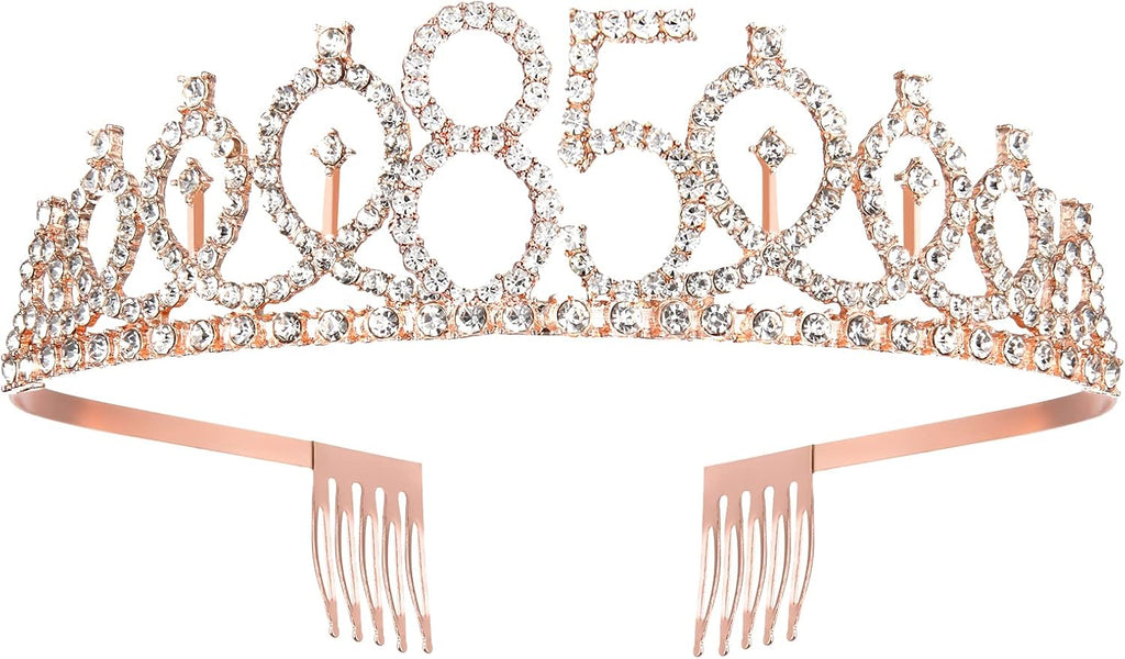 BRT Bearingshui 85th Birthday Sash, Tiara and Crown for Women - Rose Gold 85 & Fabulous Sash Set, Gifts for Happy 85th Birthday Party Favor Supplies
