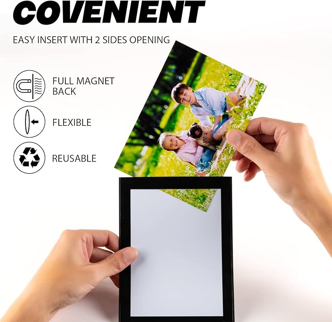 Magnetic Picture Frames with Black Border(5"X7",10 Pack),Magnet Photo Pockets/Holder, Decorations for Home/Office/School/Classroom/Party/Lockers/Fridge