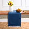 Solino Home Cotton Linen Table Runner 36 Inches - Lapis Blue Hemstitch Table Runner 14 x 36 Inch Ideal for Dresser and Coffee Tables - Fall, Autumn, Halloween