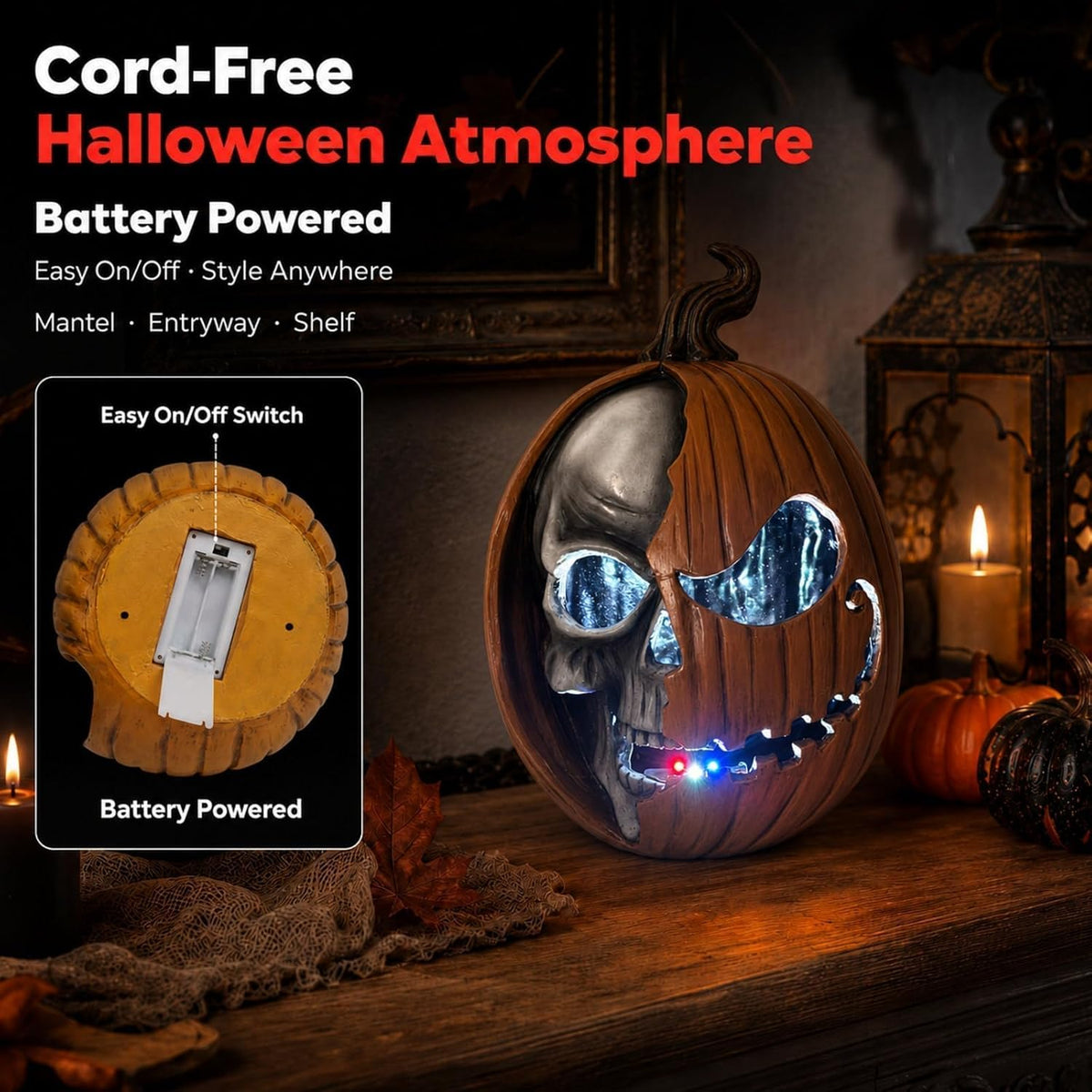 Led Light Up Jack O Lantern, Pumpkin Skull Halloween Decorations for Home