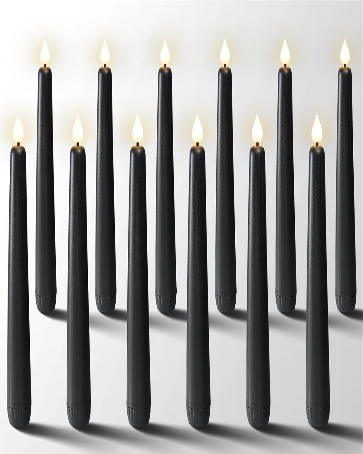 Homemory 12 Pcs Black Flameless Taper Candles Flickering, NO Remote, 11 Inche...