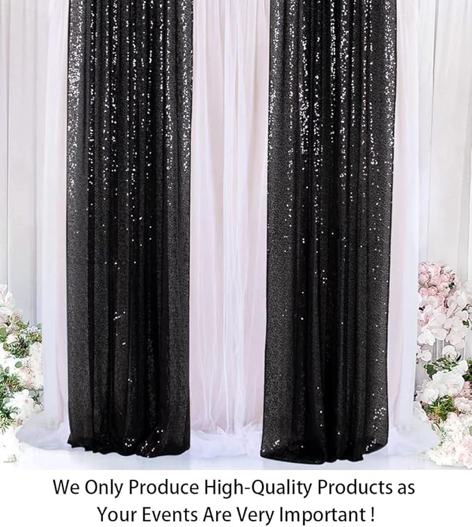 ShinyBeauty Sequin Curtains 2 Panels Black 2FTx8FT Sequin Photo Backdrop Black Sequin Backdrop Curtain Pack of 2-1011E