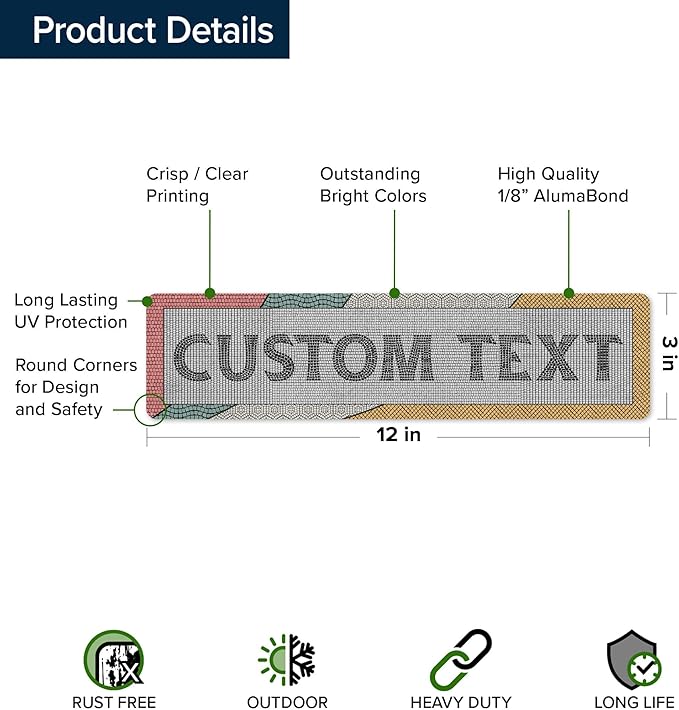 Custom Sign, Custom Street Sign, 11 Font Colors, 13 Font Styles, 4 Hole Options, 22 Sizes, 3x12 Inches, Rust Free DiBound, Fade Resistant, Made in USA by My Sign Center (Fauxsaic 2)
