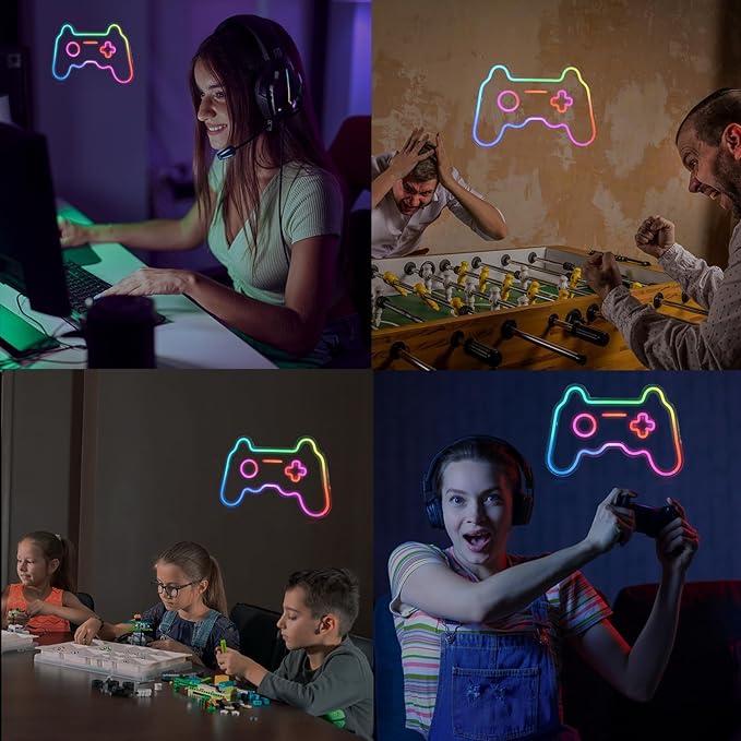 Ineonlife Gamer Neon Sign, Dream Colorful Game Controller Neon Light for Wall, Game Room Decor, USB Powered Gaming Neon Signs with Remote Control Gift for Boys Bedroom