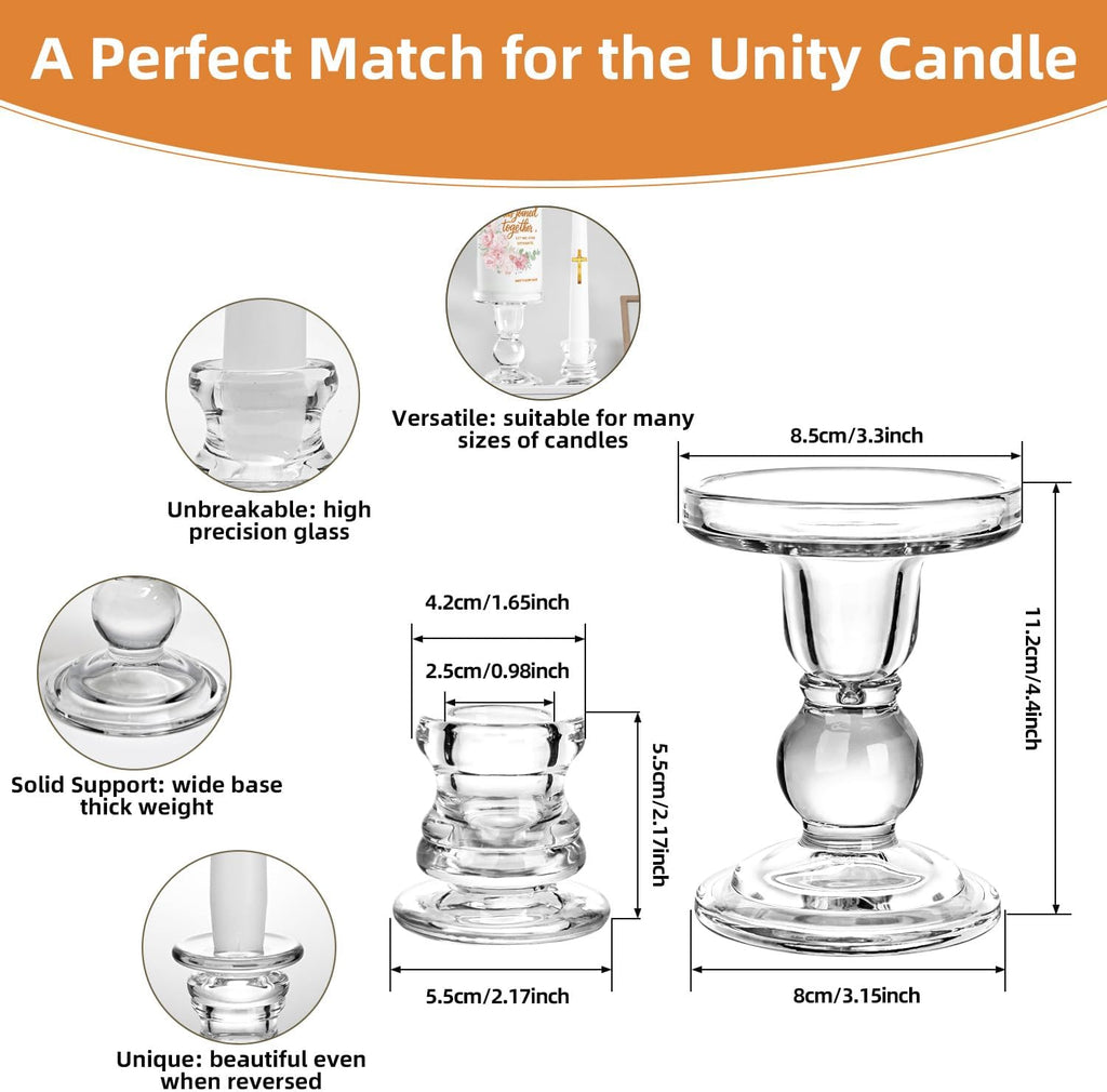 Extrogif Unity Floral Candles with Holder for Wedding Ceremony – Wedding Candle Set with Glass Holders – Elegant Pillar Candles with a Gold Cross and the Matthew 19:6 Verse