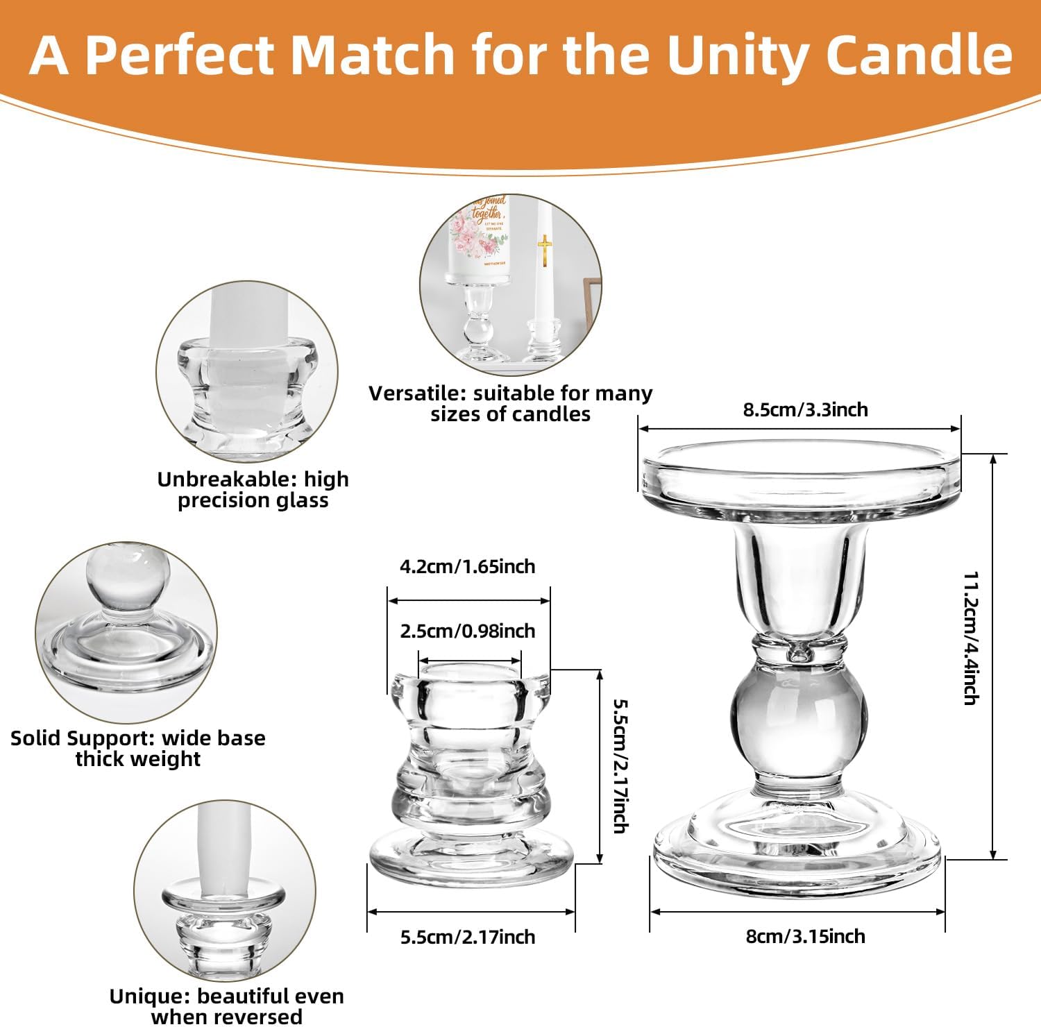 Extrogif Unity Floral Candles with Holder for Wedding Ceremony – Wedding Candle Set with Glass Holders – Elegant Pillar Candles with a Gold Cross and the Matthew 19:6 Verse