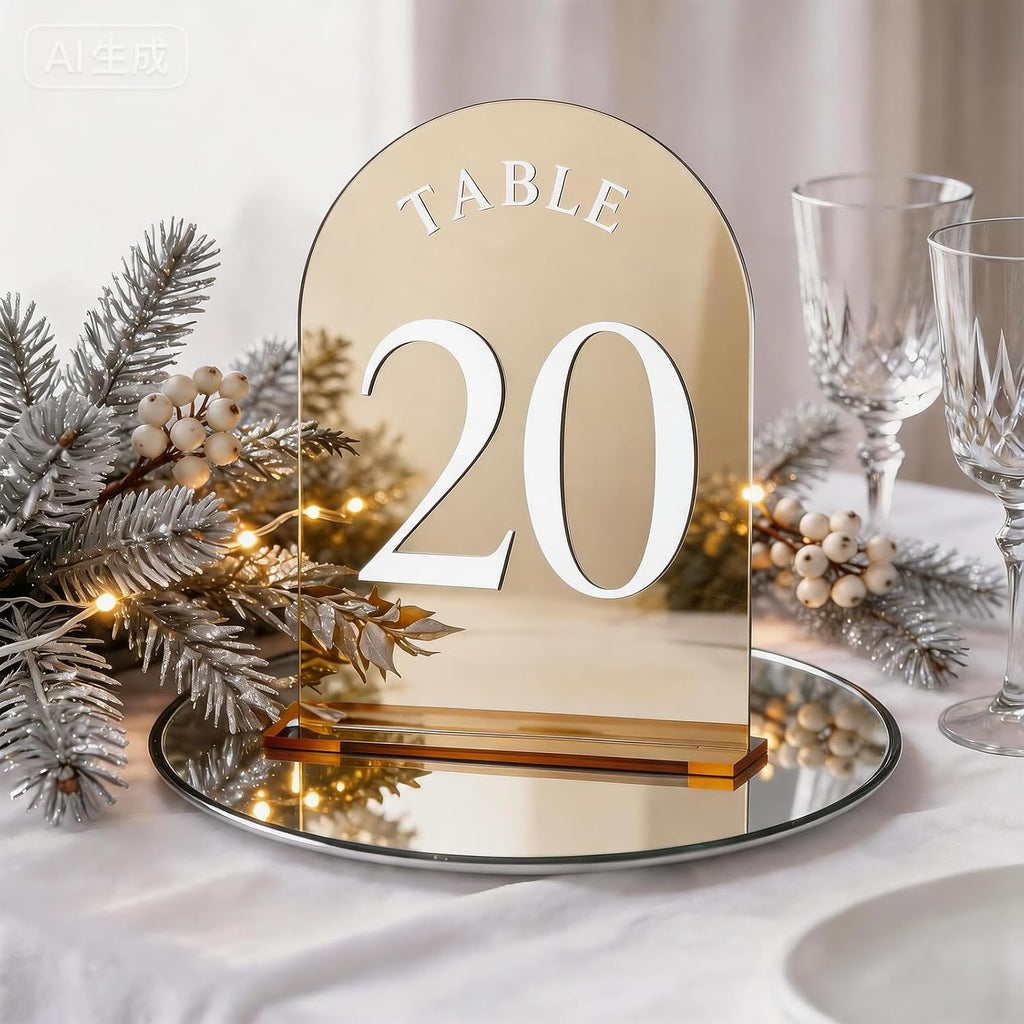 Gold Wedding Table Numbers with Stands, Double Sided 5x7 Inch Acrylic Signs Numbered 1-20, Elegant Arch Design Table Decorations for Wedding Reception Party Events
