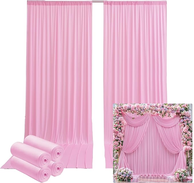 20ftx14FT Wrinkle Free Pink Backdrop Curtain, 4 Panels 14FT Height Pink Wedding Backdrop Drapes, Silky Polyester Back Drop Cloth for Birthday Photography Background Party Backdrop Draping