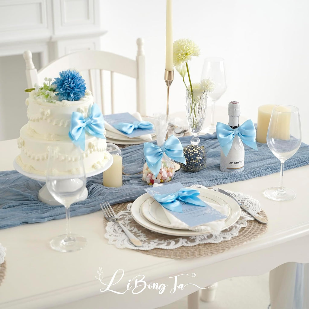 Blue Bows 24 PCS Baby Blue Satin Ribbon Bows 4" Pre-Tied Twist Tie Bow for Gift Wrapping Treat Bags Cake Pops Candy Apple Crafts Baby Shower Birthday Wedding Party Favors