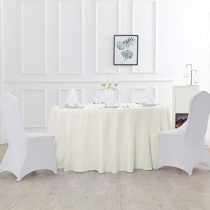 108 inch Round Tablecloth Washable Polyester Table Cloth Decorative Table Cover for Wedding Party Dining Banquet（108 inch,Ivory）