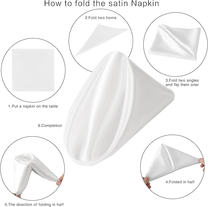 36 Pack Square Satin Dinner Napkins, 16x16 Inches Silky Soft Smooth Table Cloth Napkins for Restaurant Weddings Banquet Party Decoration, White