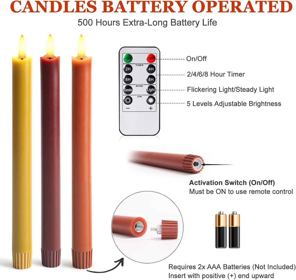 Fall Decorations for Home, Fall Decor, Flameless Taper Candles, Set of 6