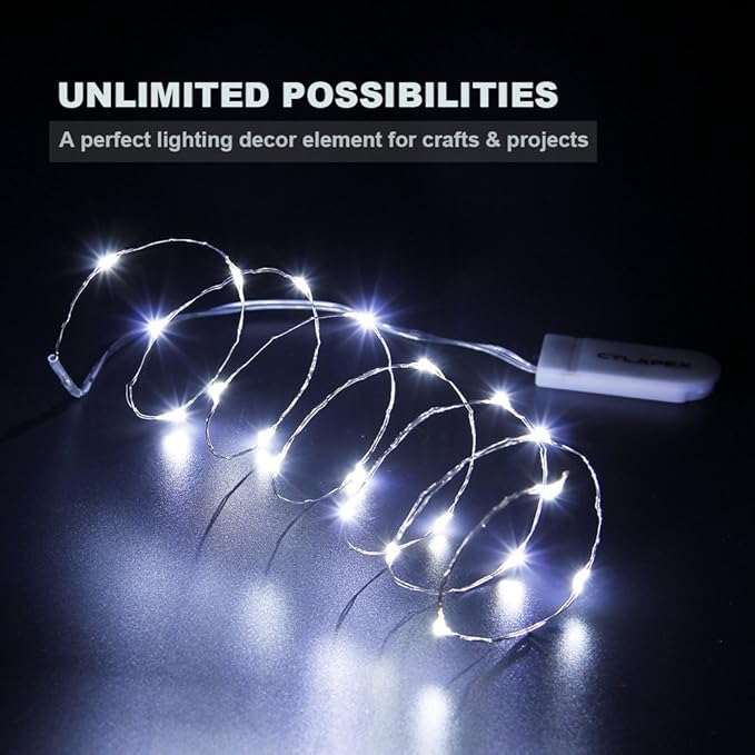 CYLAPEX 6 Pack Cool White Fairy String Lights Battery Operated Fairy Lights Firefly Lights LED Starry String Lights 3.3ft 20 LEDs Silvery Copper Wire for Christmas DIY Decoration Costume Wedding Party