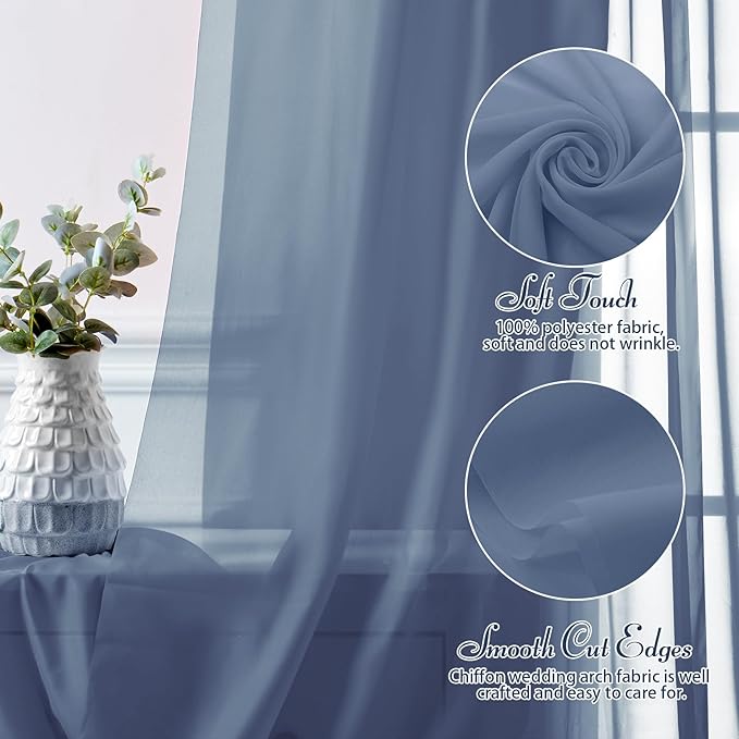 SiinvdaBZX 2 Panels Wedding Arch Draping Fabric 30" x 20Ft Dusty Blue Sheer Chiffon Fabric Outdoor Extra Long Decorative Drapery Fabric for Party Ceremony Ceiling Curtain Backdrop