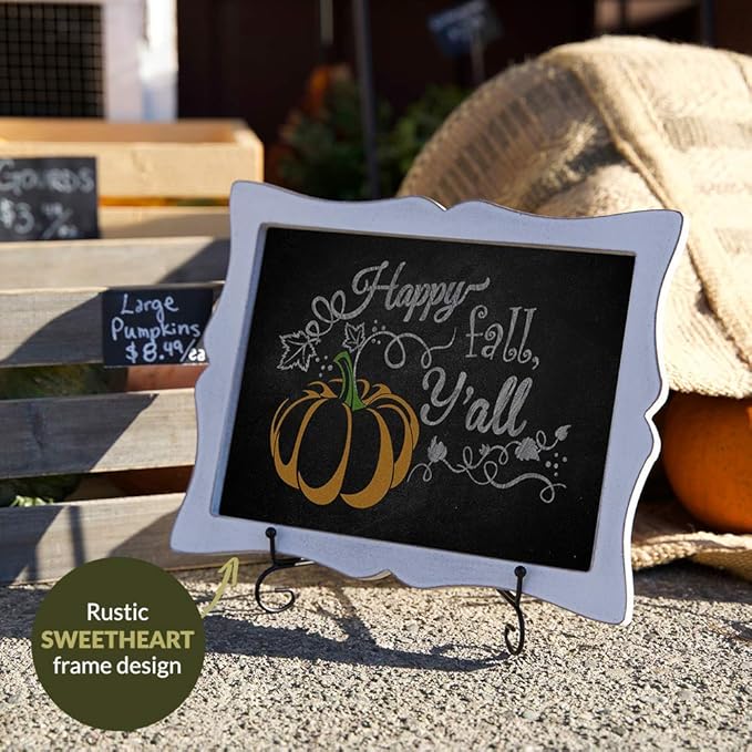Small Chalkboard Sign with Easel (11x13) + White Liquid Chalk Marker | Hanging or Freestanding Framed Chalkboard with Hand Crafted Sweetheart Frame - Multipurpose
