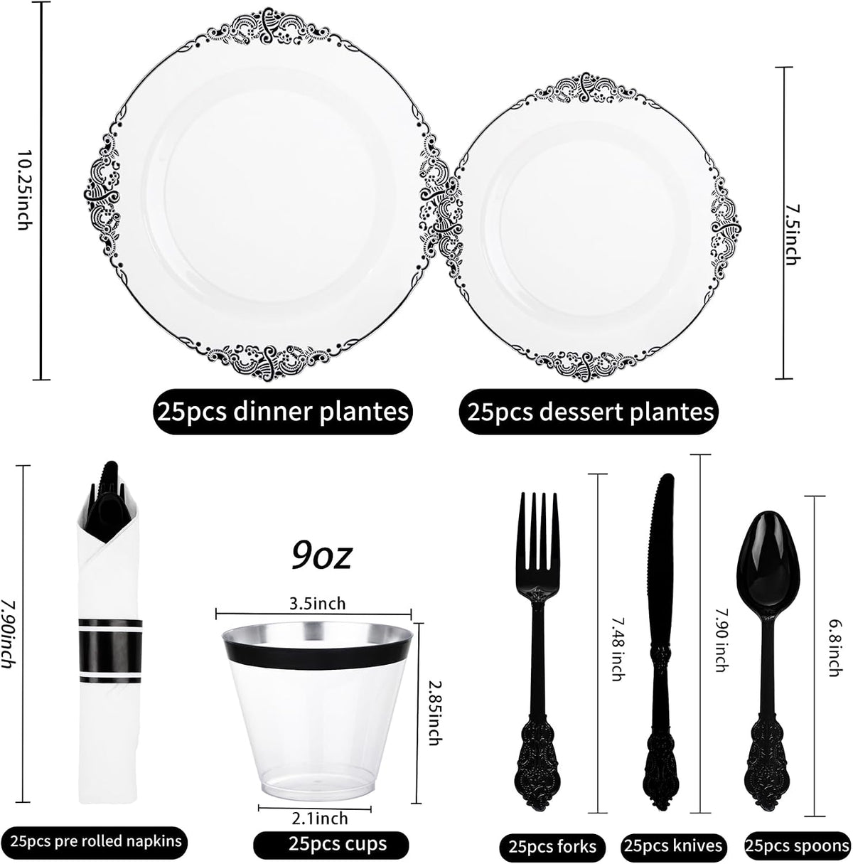 Hioasis 175 Pcs Clear Black Plates for Party