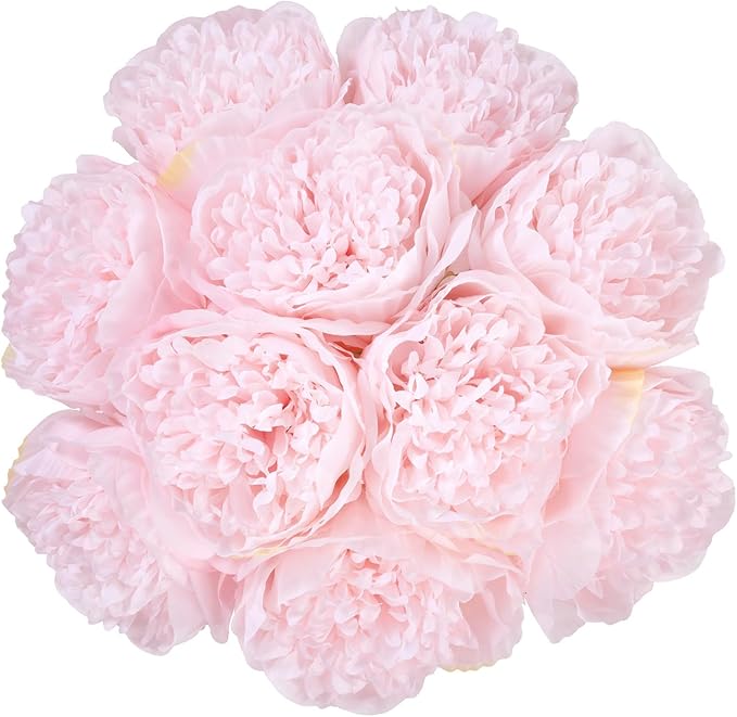 U'Artlines 20 Heads Artificial Peony Silk Flower Leaf Home Office Wedding Party Festival Bar Decor (Light Pink)